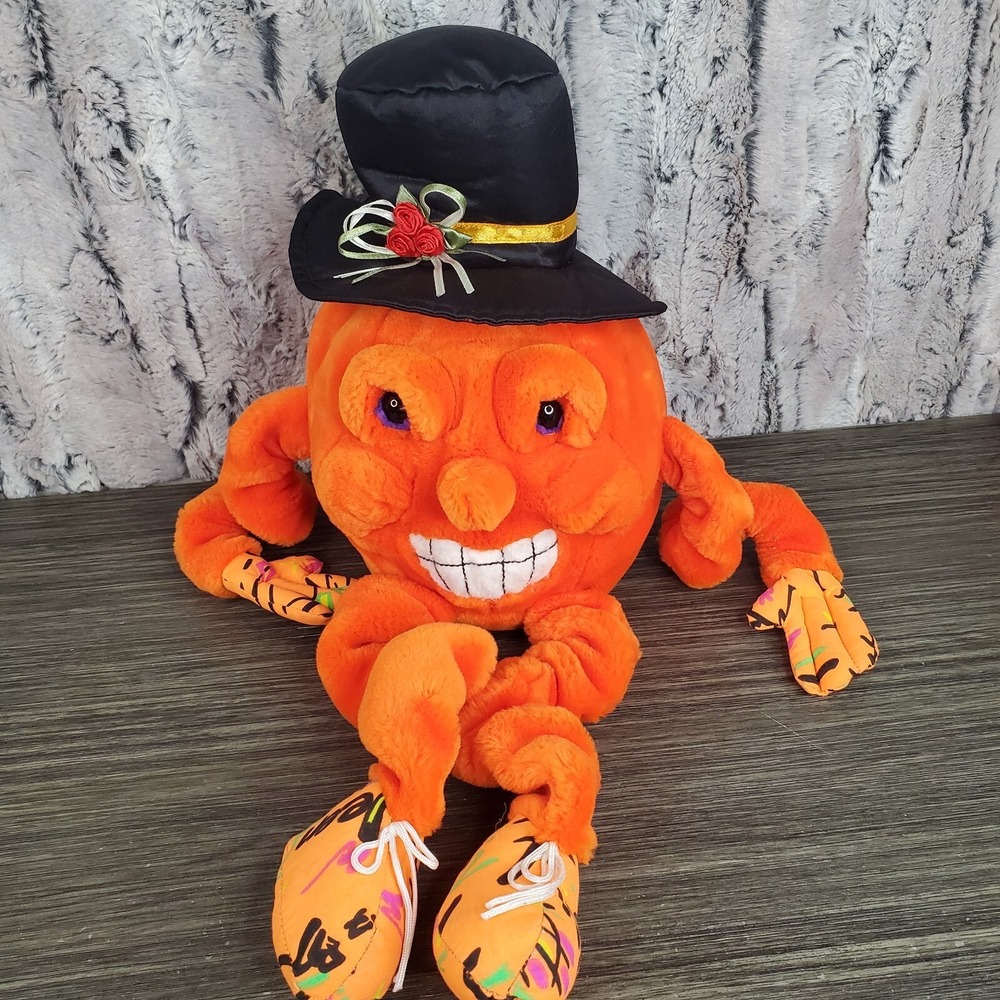 Plush Pumpkin People Pals A & A Halloween Top Hat Long Arms & Legs Shelf Sitter